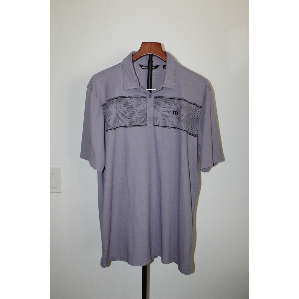 TravisMathew Mens XL Purple Palm Graphic Chest Stripe Short Sleeve Golf Polo